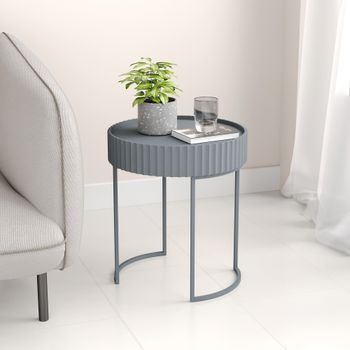 Mesa Auxiliar Rill Redonda Metal 45xø40cm Gris [en.casa]