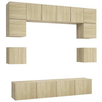 Juego De Muebles De Salón 8 Piezas | Mueble Tv | Gabinete De Tv Roble Sonoma