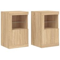 2 uds mueble de almacenaje  mesitas de noche luces led madera ingenieria roble sonoma
