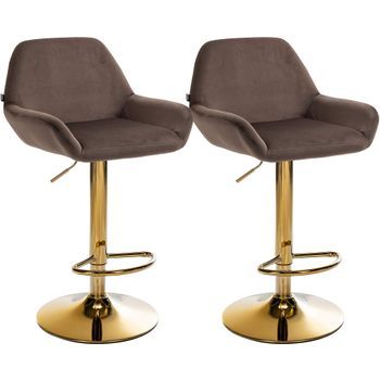 Set De 2 Taburetes De Bar Braga En Terciopelo Con Marco Dorado Marrón 52x51x89 Cm Clp
