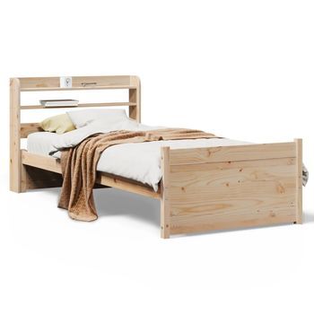 Cama Individual | Estructura De Cama Con Cabecero Madera Maciza De Pino 90x200 Cm Cfw27787
