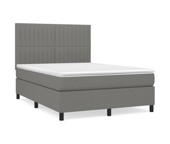 Cama box spring con colchón tela gris oscuro 140x200 cm rayas verticales