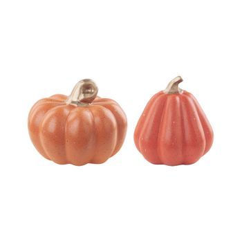 Conjunto De 2 Figuras De Cerámica Naranja Dorado 18 Cm Calabazas A Mano Chalkida