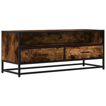 Mueble Tv | Mueble De Salón | Mesa De Tv Metal Y Madera Ingeniería Roble Ahumado 100x34,5x40cm