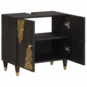 Armario De Lavabo | Mueble De Lavabo Negro 62 X 33 X 58 Cm Madera De Mango Maciza