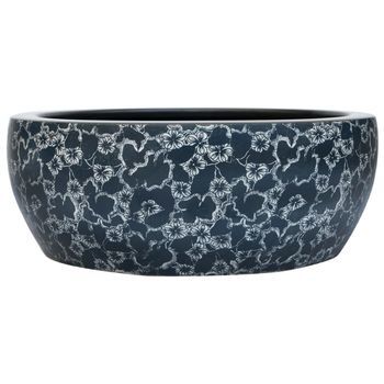 Lavabo Sobre Encimera | Lavabo De Baño Moderno Redondo Cerámica Negro Y Azul Φ41x14 Cm