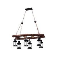 lampara colgante rustico finca de seis luces 6xe27 ip20 60-90x78x40cm color negro y madera
