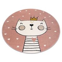 alfombra kiddo 6106 circulo rosa claro  blanca gatito corona para ni circulo 140 cm