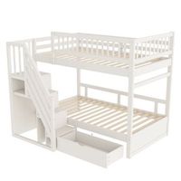 litera blanca de 90 x 200 cm con escalera de almacenaje armario y cajon