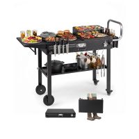 costway mesa de parrilla plegable con ruedas y estante almacenaje acero inoxidable portatil para barbacoa al aire libre 118 x 43 x 88 cm negro