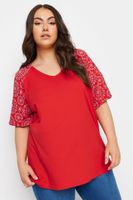 yours camiseta algodon roja con manga raglan bordada mujer curvy y tallas grandes yours
