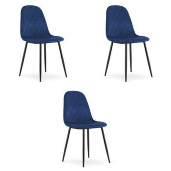 Set De 3 Silla De Comedor Terciopelo Valora Dapi Asiento Ergonómico Azul Marino