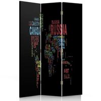 biombo world map - separador de ambientes cm 110x150 3 paneles