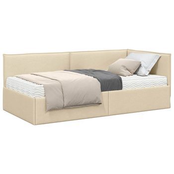 Estructura De Cama Esquina Con Colchón 2 Pcs Crema Terciopelo Vidaxl