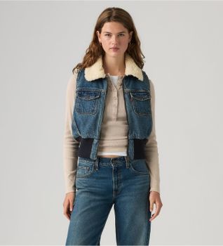 Levi's para mujer. 0089F-0000 Chaleco tiny sherpa azul medio (XS), Casual, Algodón, Denim