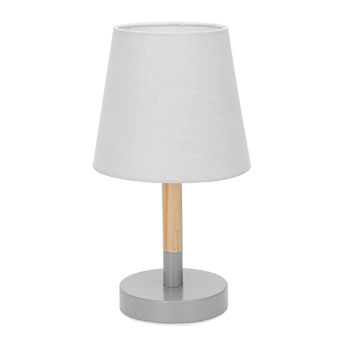 Aigostar – Lámpara de Mesa, Lámpara de Mesita de Noche Pequeña de Madera Moderna, lámpara de Noche con Tulipa de Tela Gris y Base de Metal, Portalámparas E14, Ecológica, Decorativa y Vintage