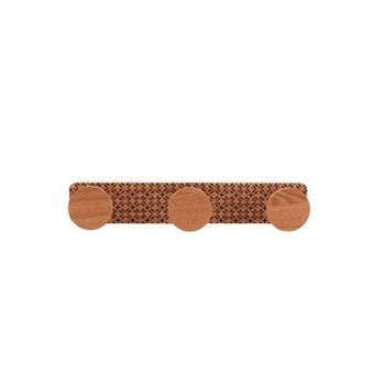 Perchero tono madera con motivos negros 3 ganchos 35x6cm