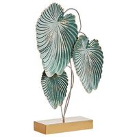 figura decorativa de metal verde azulado dorado 44 cm hojas en soporte estatuilla sodium
