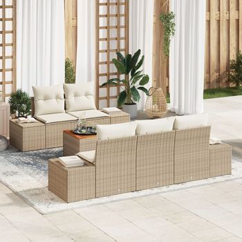Juego De Sofá De Jardín De 6 Piezas Con Cojines Beige Poliratán Acacia V0113 Unico / Beige