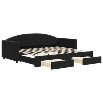 Cama Individual | Cama Para Adultos | Sofá Cama Nido Con Cajones Terciopelo Negro 90x200 Cm