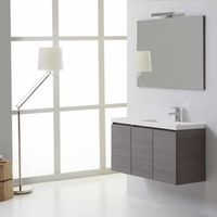 mueble de bano suspendido de 90 cm con 3 puertas en gris y lavabo de resina de marmol  manhattan