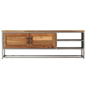 Mueble Tv | Mueble De Salón | Armario Tv Madera De Teca Reciclada Y Acero 120x30x40 Cm
