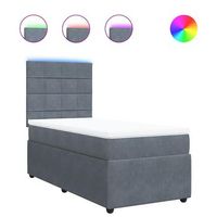 cama box spring con colchon terciopelo gris oscuro 90x190 cm