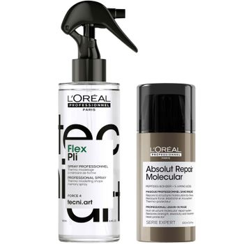L'Oréal Professionnel Protect & Style Bundle: Tecni Art Flex Pli, Thermo-modelling Styling Hair Spray, Absolut Repair Molecular Leave-In Cream, 190ml & 100ml