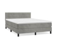 cama box spring con colchon terciopelo gris claro 140x190 cm rayas horizontales