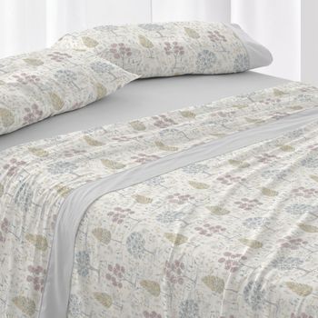 Juego De Sábanas 50% Algodón Floral Cama De 150 Cm - Gris - Burrito Blanco