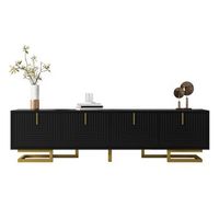 mueble para tv negro 160 cm mesa de television con puertas texturizadas y tiradores dorados tablero de particulas negro