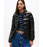 tommy jeans para mujer dw0dw21618 abrigo puffer negro s casual sostenible nylon reciclado