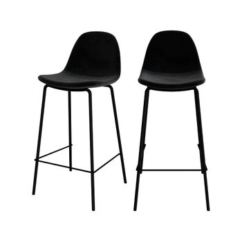 Set de 2 sillas para isla de cocina en terciopelo negro 65 cm