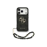 guess funda para iphone 17 pro  carcasa de polipiel negra con logo 4g clasico y correa de perlas diseno elegante y ajuste preciso