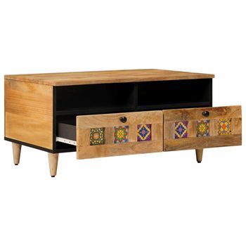Mesa De Café | Mesa De Centro Natural 80 X 54 X 40 Cm Madera De Mango Maciza