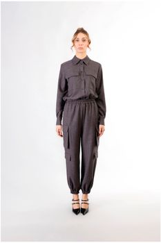 pantalón cargo con puño y cintura elástica anthracite m