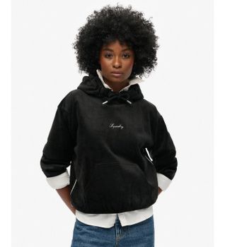Superdry para mujer. W2012168A Sudadera con capucha de velvetón de corte holgado Country Club negro (XS), Casual, Poliéster