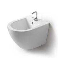 bide suspendido redondo blanco en ceramica con descarga a pared  folk