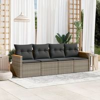 conjunto de sofas de jardin 4 uds  mueble jardin mesa y sillas y cojines ratan sintetico gris cfw469390