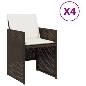 Pack 4 Uds Sillas De Jardín | Silla De Exterior | Sillón Con Cojines Ratán Sintético Marrón