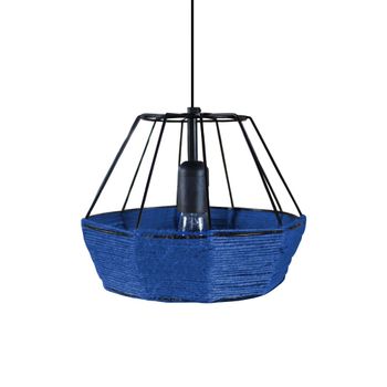 Lámpara de suspensión  bihexaedro metal negro pantalla hilo azul