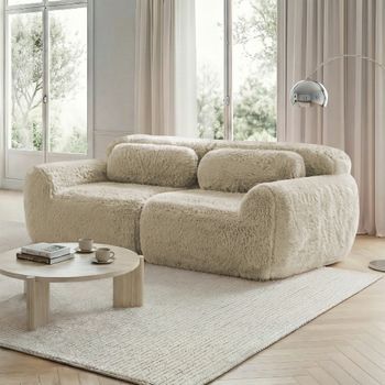 Canapé Modular De 2 Plazas, Combinable Libremente, Tejido De Felpa, Cojines, Espuma De Alta Resiliencia, Antideslizante, Kaki Claro