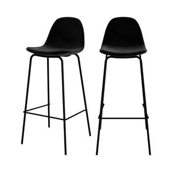 Set de 2 sillas de bar en terciopelo negro 75 cm