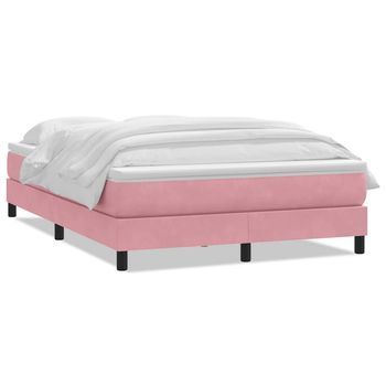 Cama Box Spring Con Colchón Terciopelo Rosa 140x210 Cm