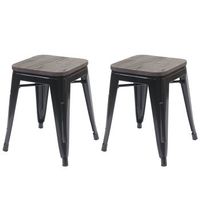 conjunto de 2 taburetes con asiento apilables de madera y metal negro de diseno industrial 040005215