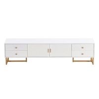 mueble de tv blanco 175 cm con 4 cajones y patas doradas mdf
