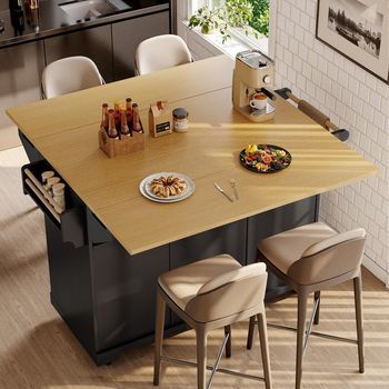 Isla De Cocina 120 X 40 (80) X 95 Cm Deslizante Por Ambos Lados, Cajones, Toallero, Negro/blanco