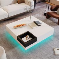 mesa de centro blanca y negra de 72 x 72 x 30 cm con almacenamiento y luces led
