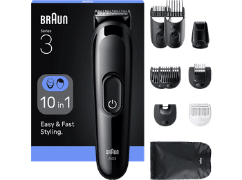 Afeitadora multifunción - Braun Todo En Uno Series 3 AIO3560, Kit De Styling 10 en 1, Lámina Afilada, 14 Longitudes, Negro