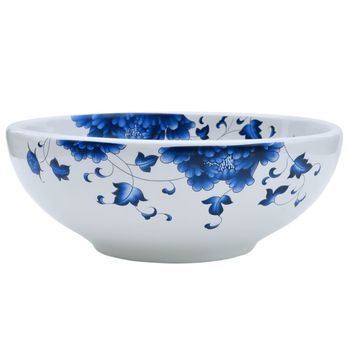 Lavabo Sobre Encimera Redondo Cerámica Blanco Y Azul Φ41x14 Cm Vidaxl